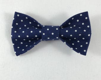 Navy Polka Dot Cat Bow Tie, Shirt Collar Attachment