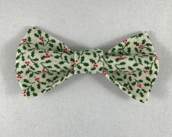 Holly on Cream Cat Bow tie, Christmas Cat tie, Cat Bow tie collar