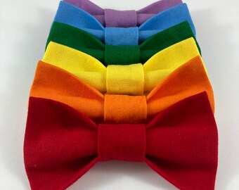 Set of Six Solid Colored Cat Bow Ties, Rainbow of Cat Ties