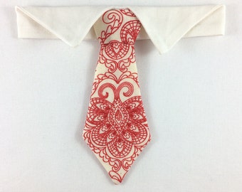 Red Print Cat Necktie Collar, Handmade Cat Tie