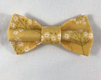 Floral Cat Bow Tie Collar, Yellow Flower Print, Pet Costume