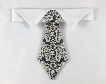 Skull and Cat Necktie Collar, Halloween Cat Tie