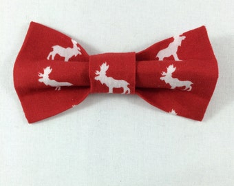 Red and White Moose Cat Bow Tie, Canada Day Pet Collar
