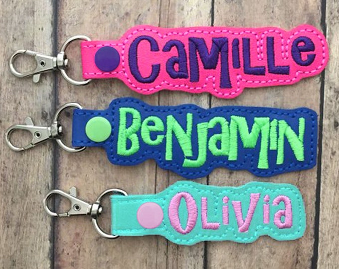 Personalized Embroidered Tags with Name | Customize to Match Your Backpack, Lunchbox, Luggage, or Keychain | Faux Vegan Leather key chain