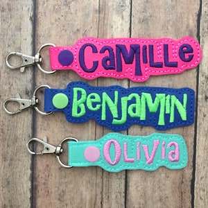 Name Tag for Backpack, Personalized Luggage Tag, Key Chain Fob, Lanyard, ID, Zipper Pull, Monogrammed Charms, Snap Tab Pink - Hot Pink