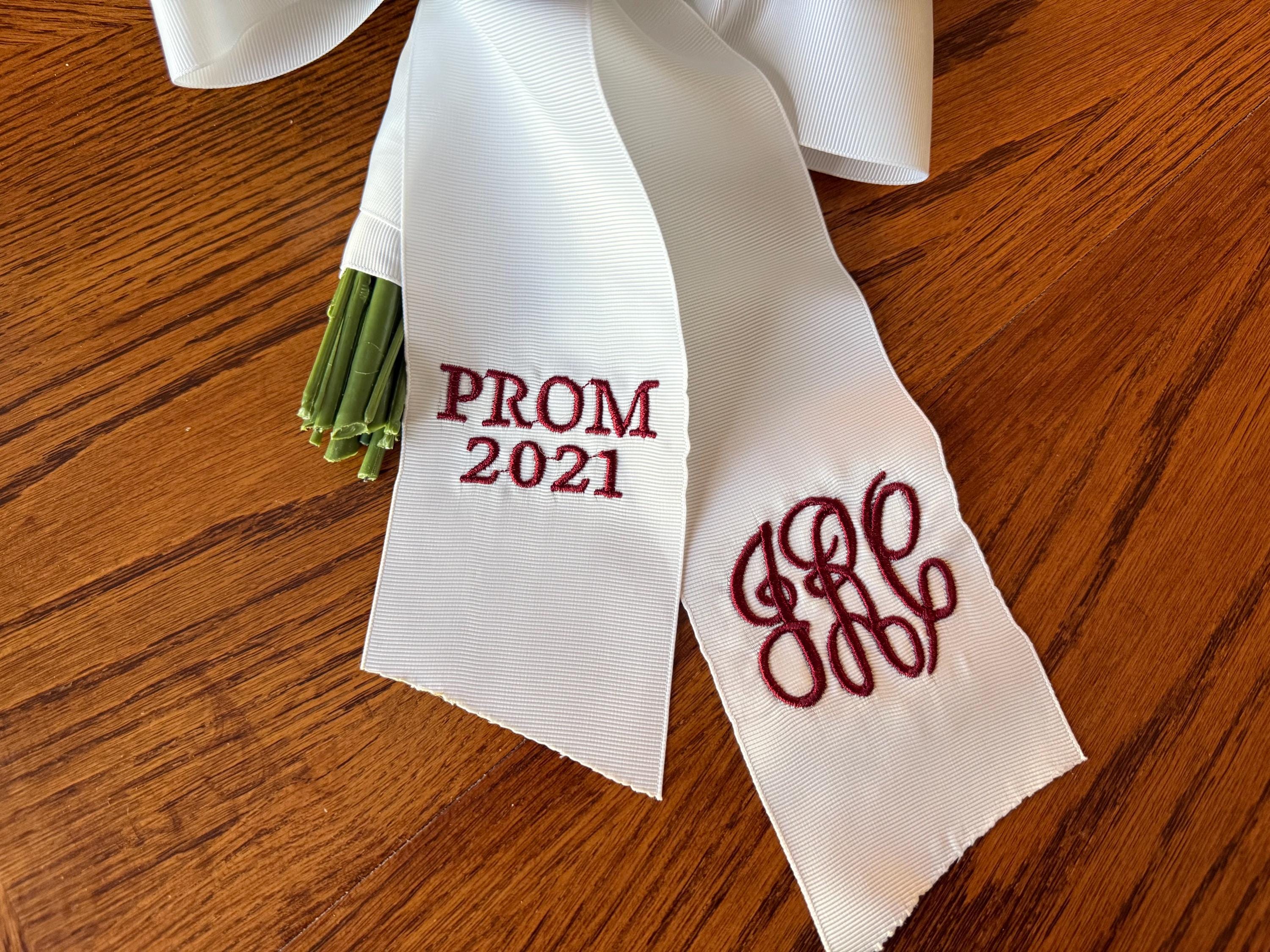 Monogrammed Bouquet Ribbon: Custom Embroidered White Grosgrain, 3 X 60 ...