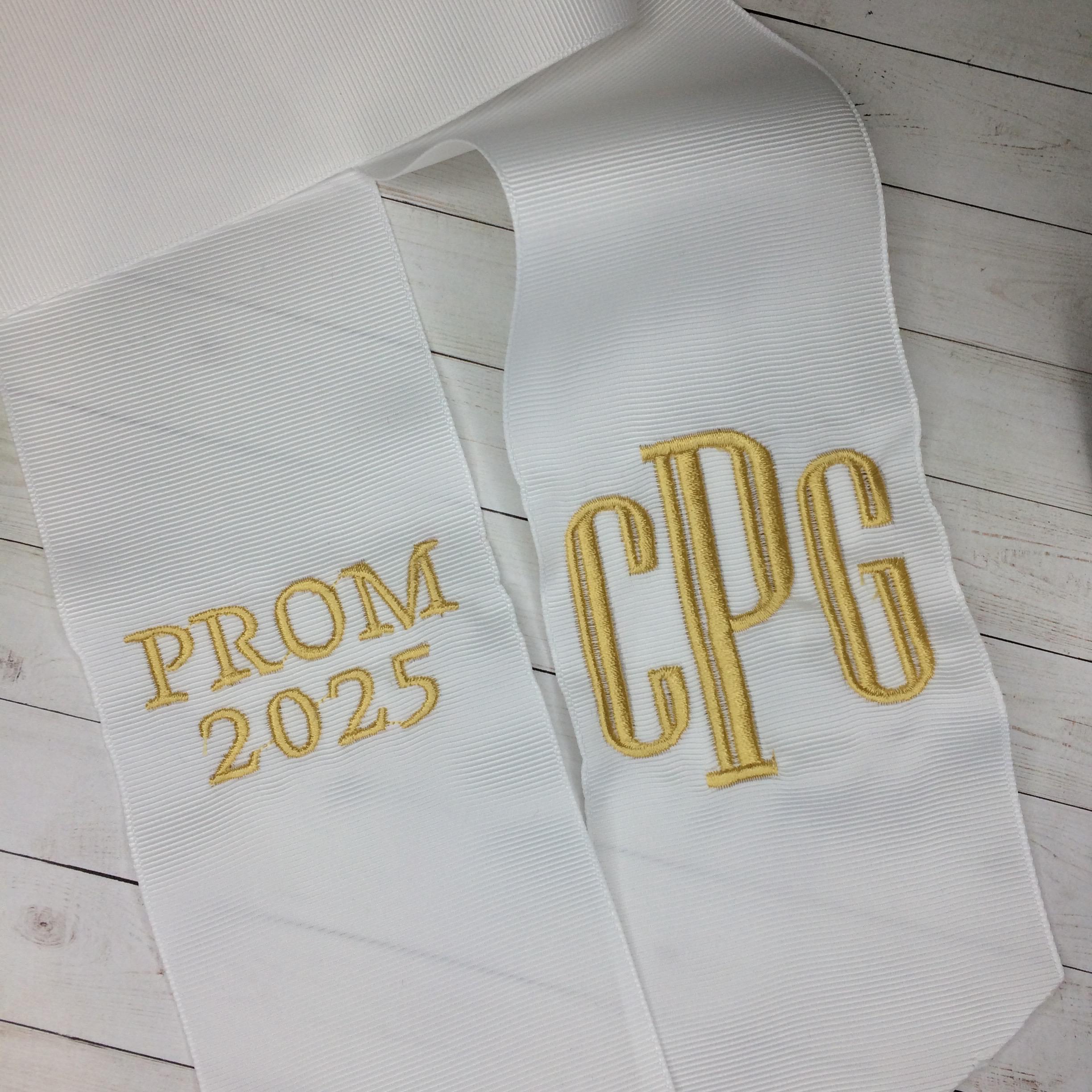 Monogrammed Bouquet Ribbon: Custom Embroidered White Grosgrain, 3 X 60 ...