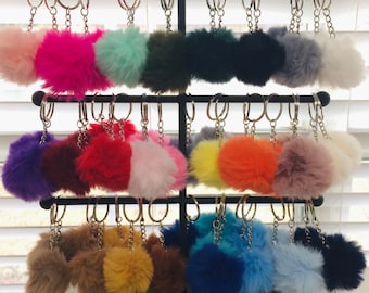 Pom Pom ADD ON 2 Inch Regular Small size Pom-Pom Key Chain with silver hardware
