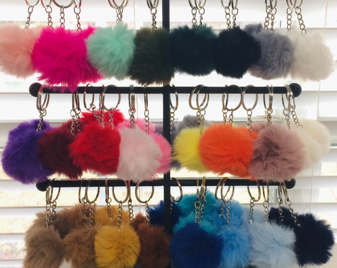 Pom Pom ADD ON 2 Inch Regular Small size Pom-Pom Key Chain with silver hardware