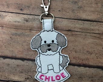 Puppy Dog Backpack Bag Tag in White with Custom Name
