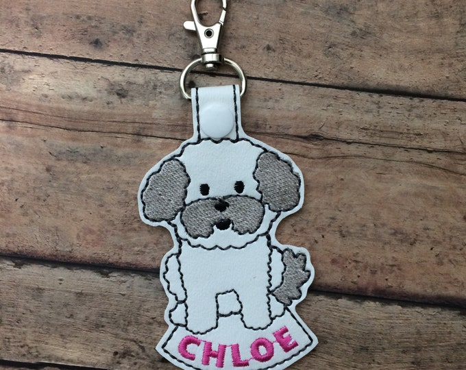 Custom Dog Bag Tag with Name - Maltipoo, Cavapoo, Maltase, Bichon Frise - Handmade for backpack, luggage, pet carrier, keychain, ornament