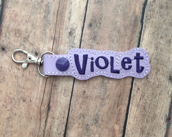 Custom Embroidered Lavender Name Tag: Backpack Luggage Purse Keychain