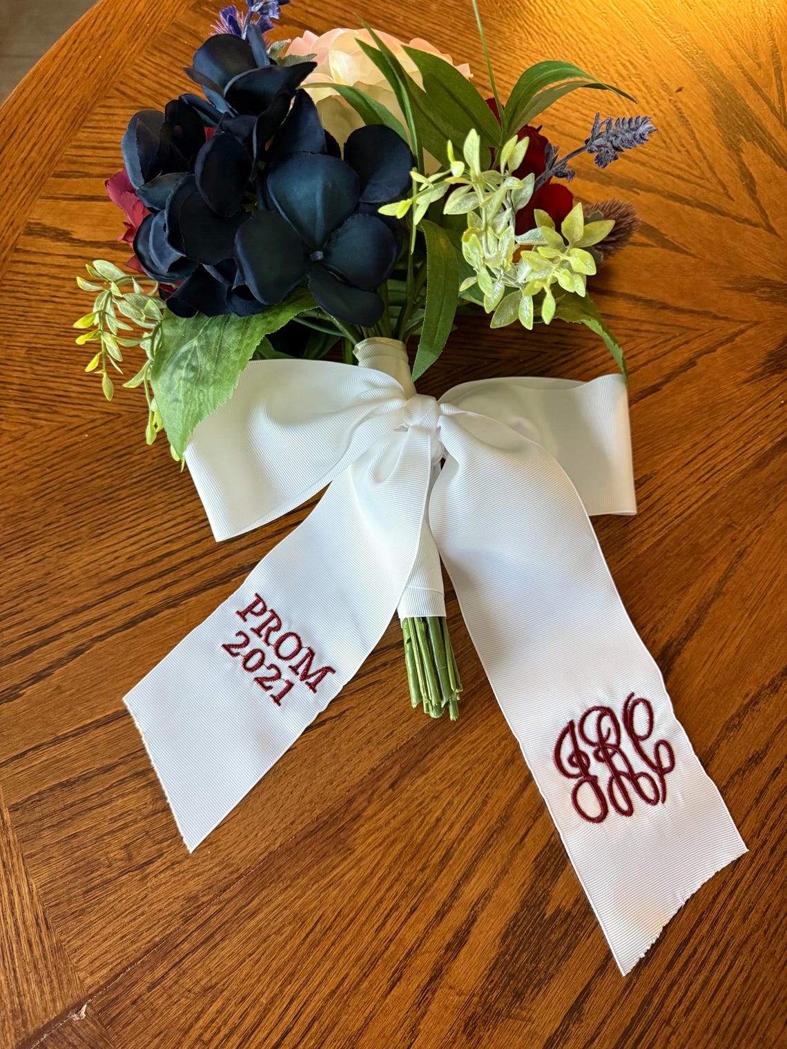 Monogrammed Bouquet Ribbon: Custom Embroidered White Grosgrain, 3 X 60 ...