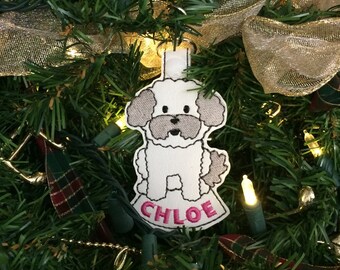 Custom Dog Puppy Christmas Tree Ornament and Bag Tag: Handmade Pet ID