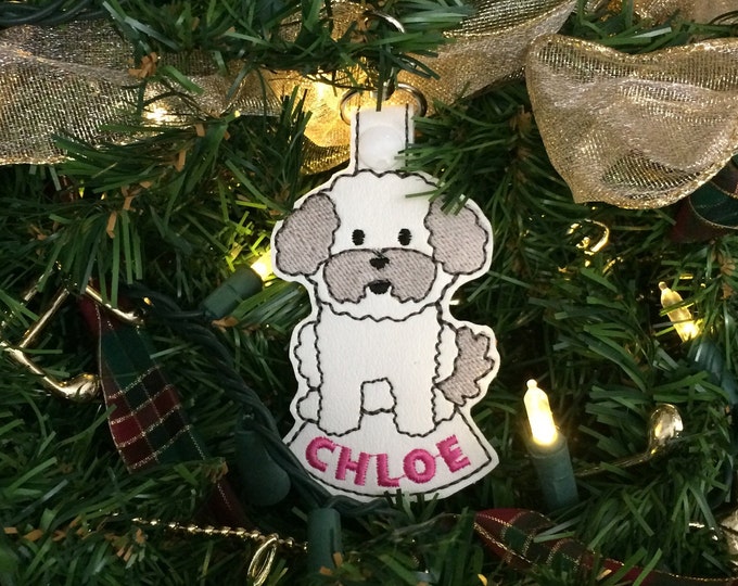 Custom Dog Puppy Christmas Tree Ornament and Bag Tag: Handmade Pet ID
