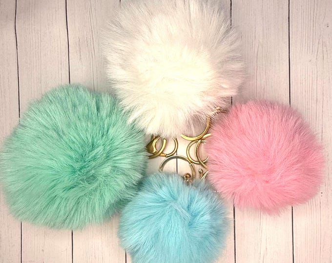 Pom Pom Bag Tag Key Chain ADD ON | 4 Inch Premium Large size Pom-Pom with gold hardware for: Keychain, backpack, luggage, charm clip
