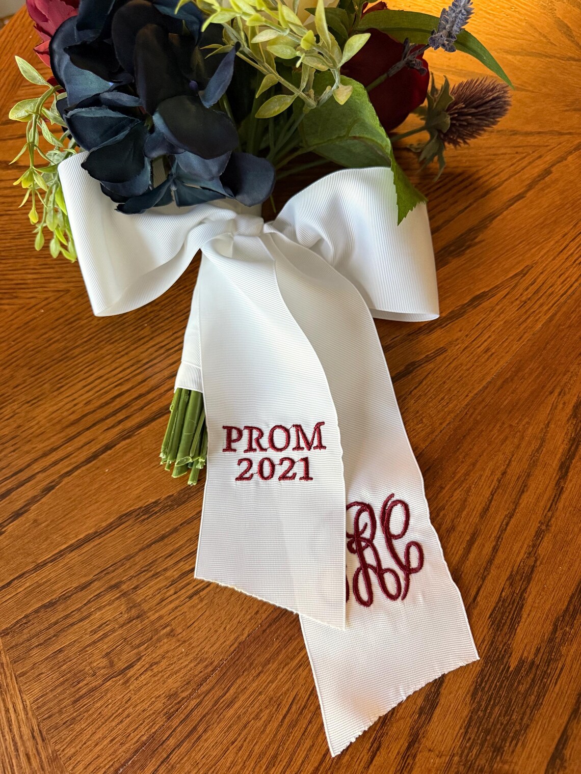 Monogrammed Bouquet Ribbon: Custom Embroidered White Grosgrain, 3 X 60 ...