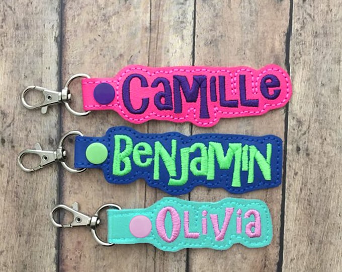 Name Tag for Backpack, Personalized Luggage Tag, Key Chain Fob, Lanyard, ID, Zipper Pull, Monogrammed Charms, Snap Tab