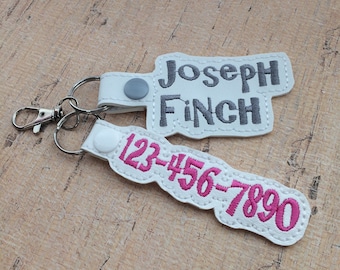 Set: Two Lines First & Last Name Tag and Phone Number Tag for Backpack, Personalized Luggage, Key Chain Fob, Lanyard, ID,l, Snap Tab