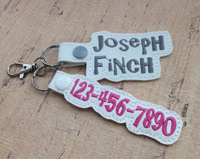 Set: Two Lines First & Last Name Tag and Phone Number Tag for Backpack, Personalized Luggage, Key Chain Fob, Lanyard, ID,l, Snap Tab