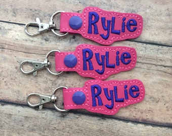 SET of 3 ** Identical ** Name Tags for Backpack, Personalized Snap Tag Luggage Tag, Key Chain Fob, Lanyard, Zipper Pull