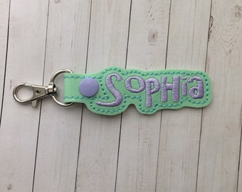 Pistachio Green Custom Embroidered Name Tag: Personalized Keychain Backpack Luggage Purse
