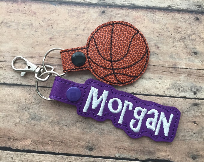 Basketball and Name Bag Tags Set Team Zipper Pull Backpack Luggage Key Chain