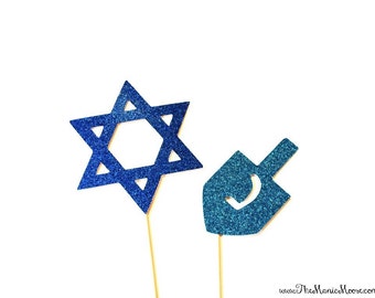 Hanukkah Photo Booth Props - Glitter Photo Props - 2 piece set - GLITTER Photobooth Props