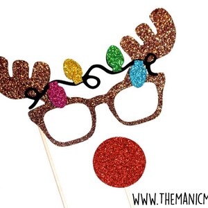 Kerstmis Photo Booth Props - 2-delige set - GLITTER Photobooth Props - Rudolph the Red-Nose Reindeer met verlichting