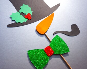 Christmas Photo Booth Props - 4 piece set of GLITTER Photobooth Props - Frosty the Snowman