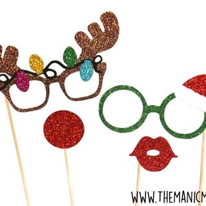 Christmas Photo Booth Props ~ 4 delige set ~ SANTAS HELPERS ~ GLITTER Photobooth Props