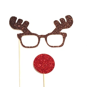 Kerstmis Photo Booth Props - 2-delige set - GLITTER Photobooth Props - Rudolph the Red-Nose Reindeer
