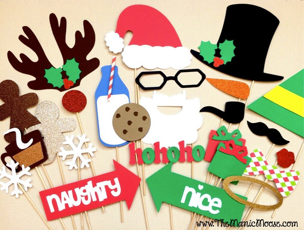 Ugly Sweater Party Props DELUXE 25 piece set GLITTER Photo Booth Props Santa and Friends Family Holiday Photos
