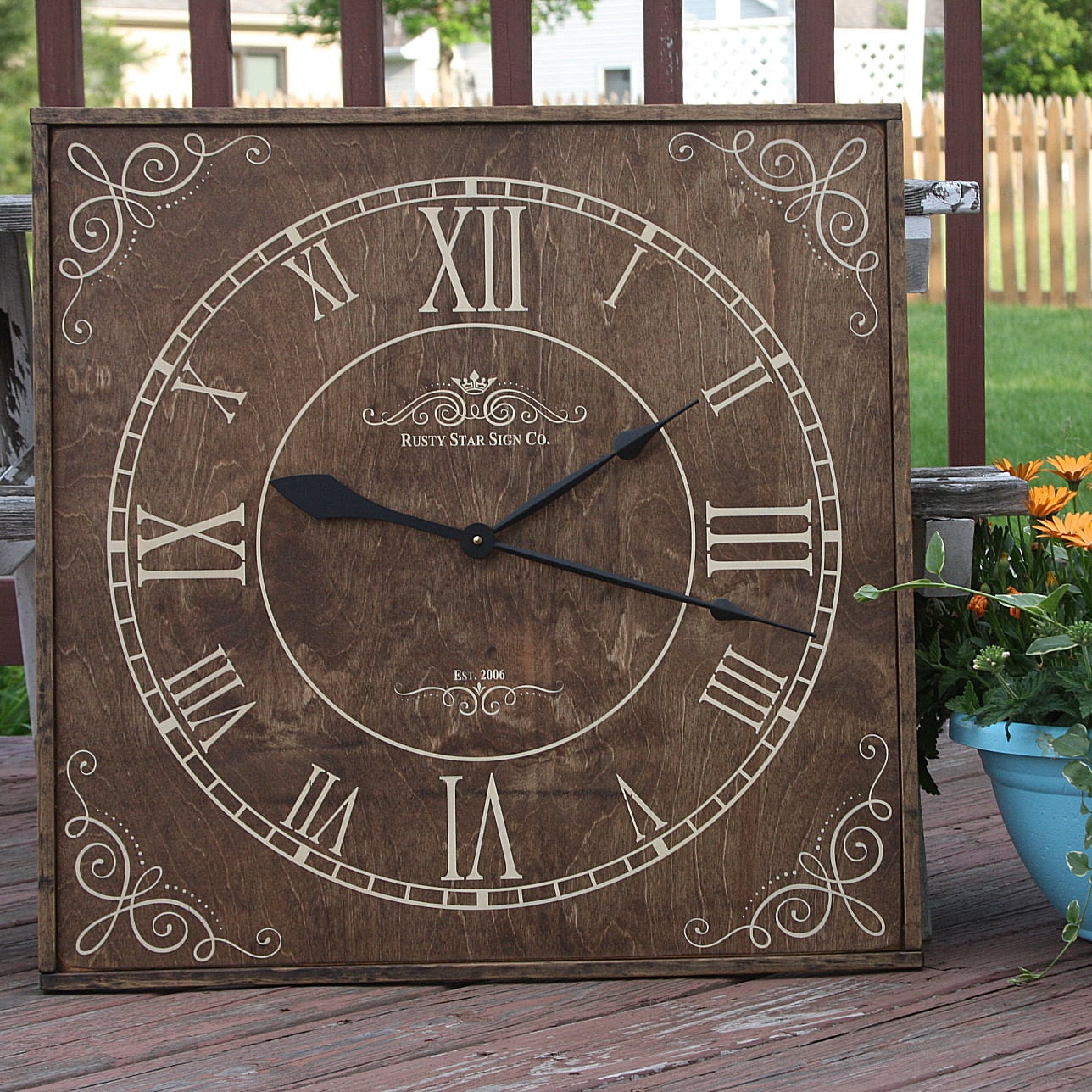Square Wall Clock Personalized Clock Rustic Wall Clock Etsy