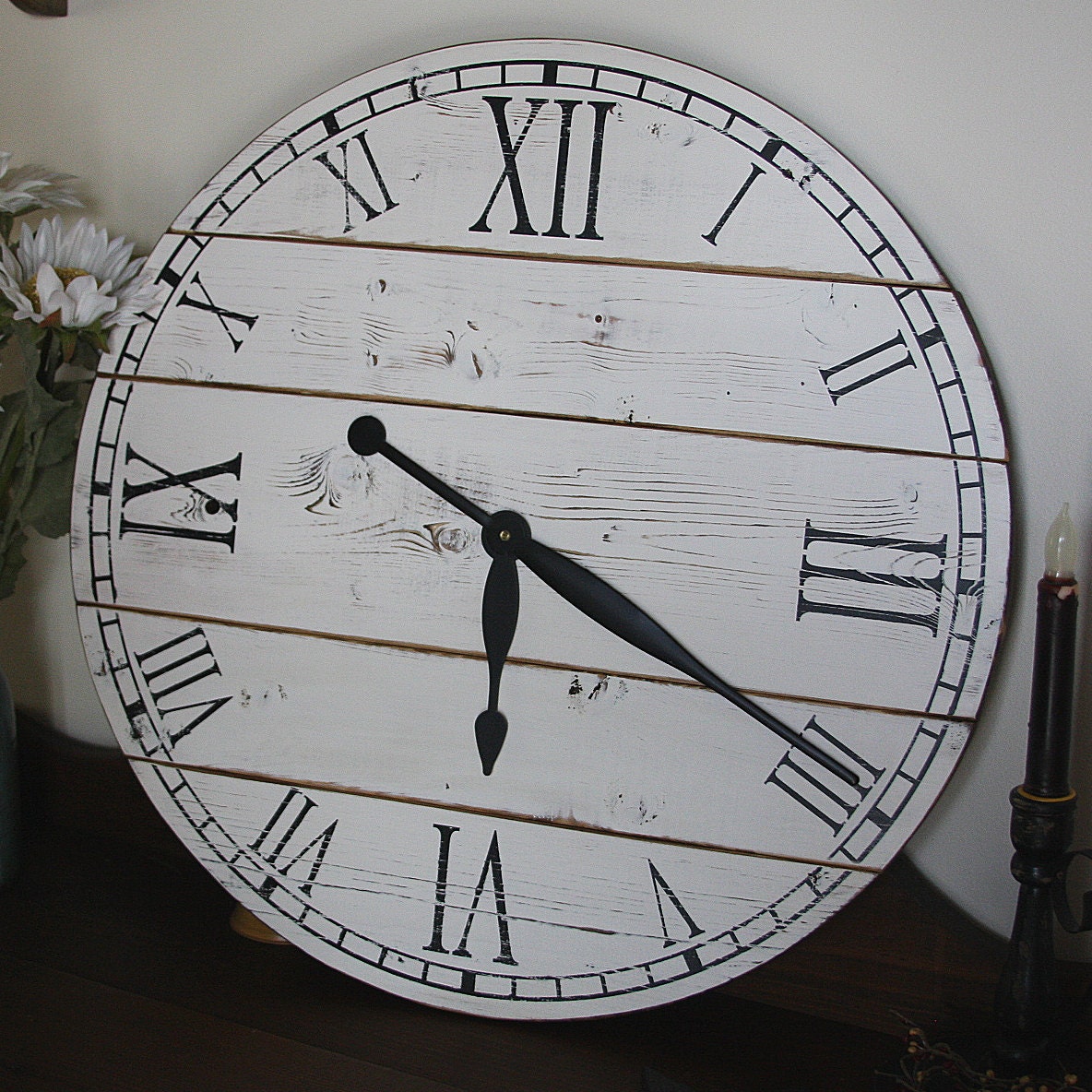 22 Inch Rustic Wall Clock Large Wall Clock Distressed Etsy