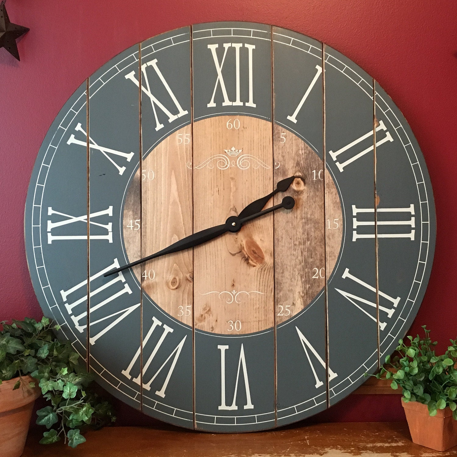 32 Inch Farmhouse Clock Rustic Wall Clock Large Wall Clock Etsy