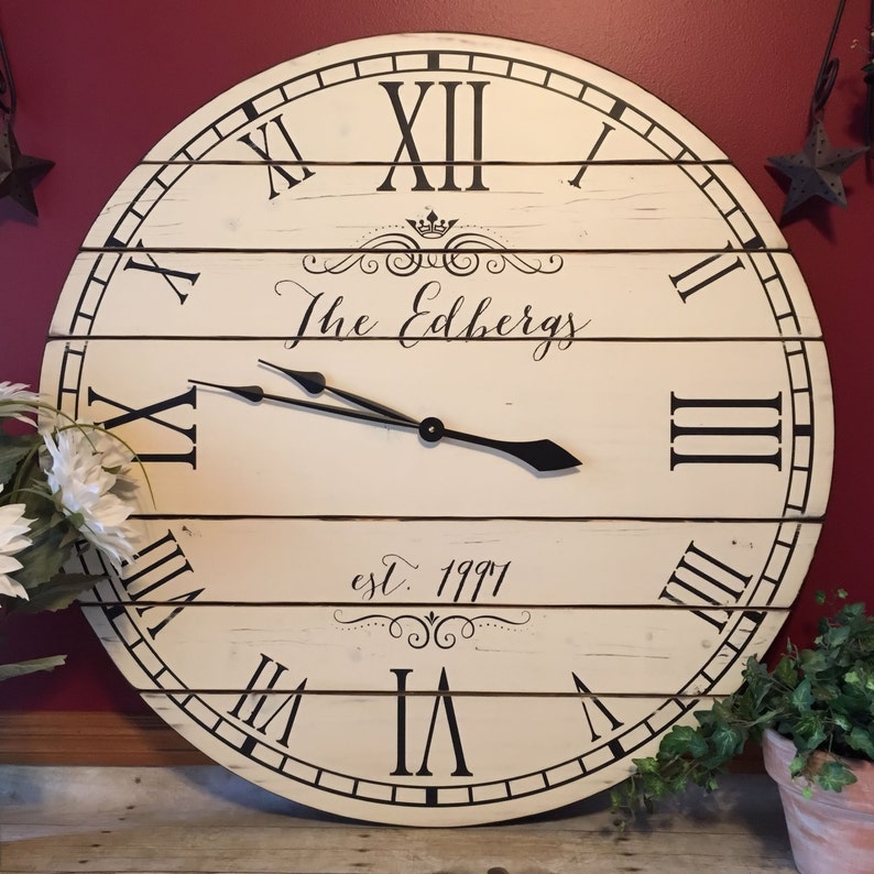 38 Inch Rustic Wall Clock Large Distressed Wooden Farmhouse Unique Oversized Painted