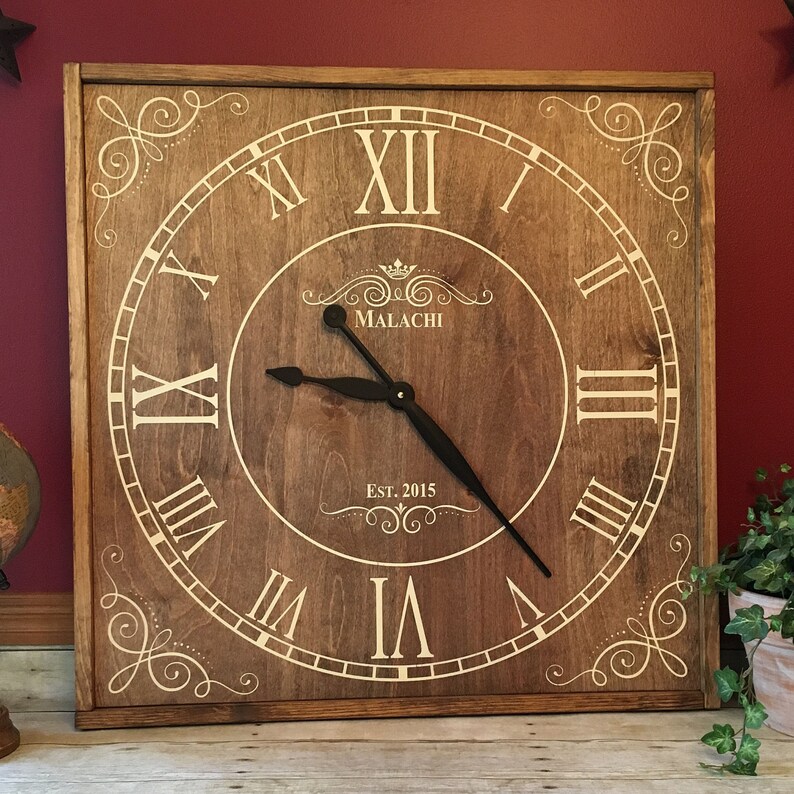 Square Wall Clock Personalized Clock Rustic Wall Clock Etsy