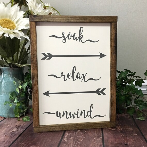 13x10 Soak Relax Unwind Wooden Sign Bathroom Image 0