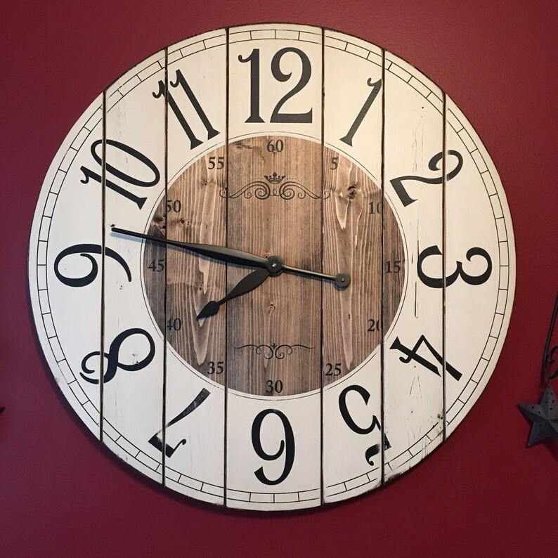 38 Inch Farmhouse Clock Rustic Wall Large Unique Personalized Distressed Wooden Numbers