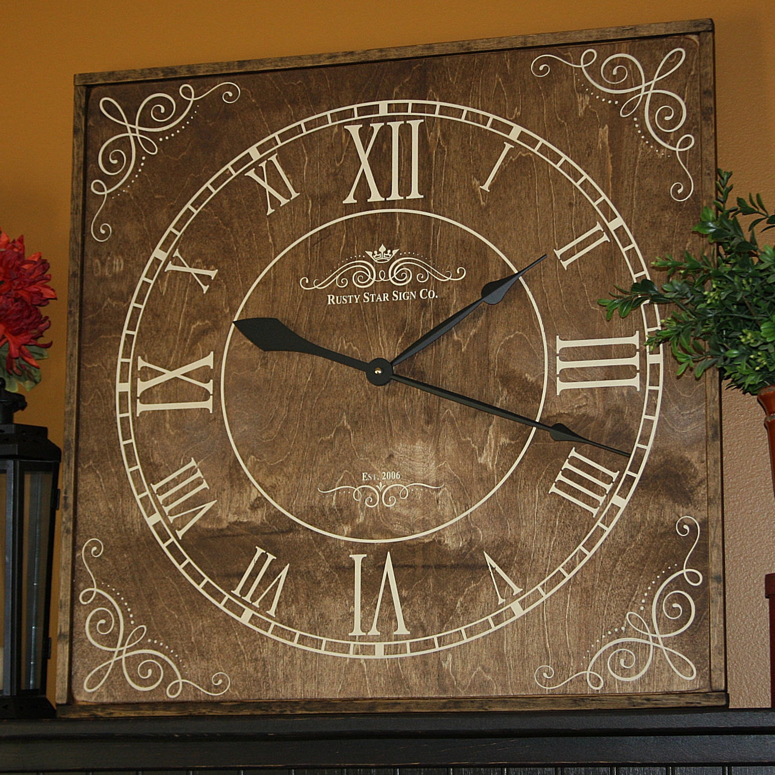 Square Wall Clock Personalized Clock Rustic Wall Clock Etsy