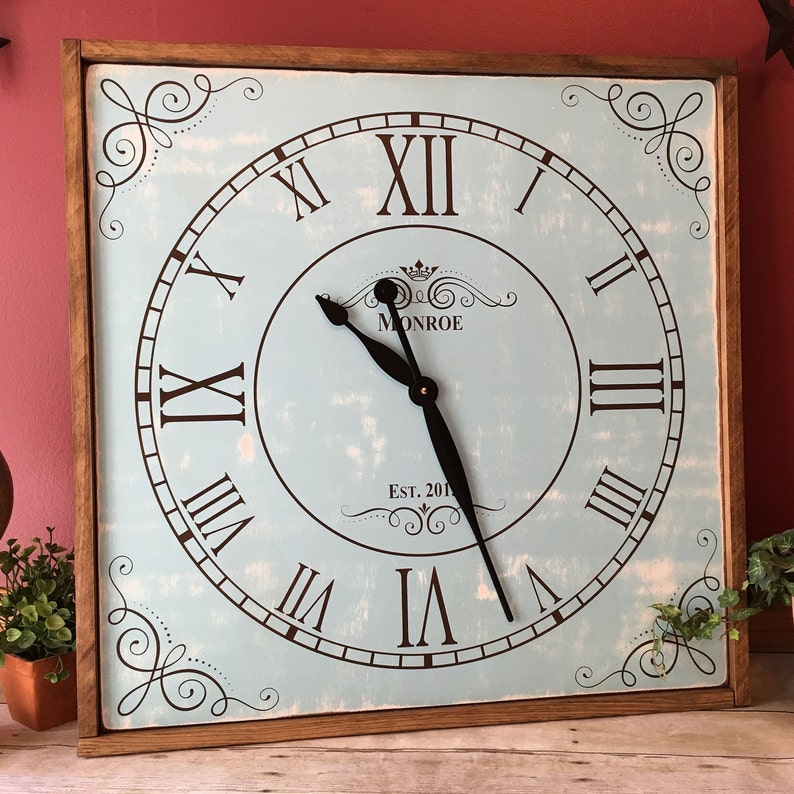 Square Wall Clock Personalized Clock Rustic Wall Clock Etsy