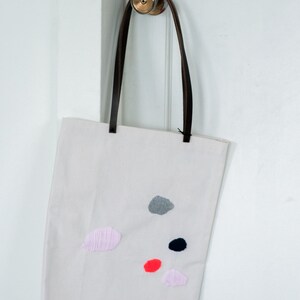 Embroidered Tote bag with Leather Straps, Abstract Pattern, Handmade image 3