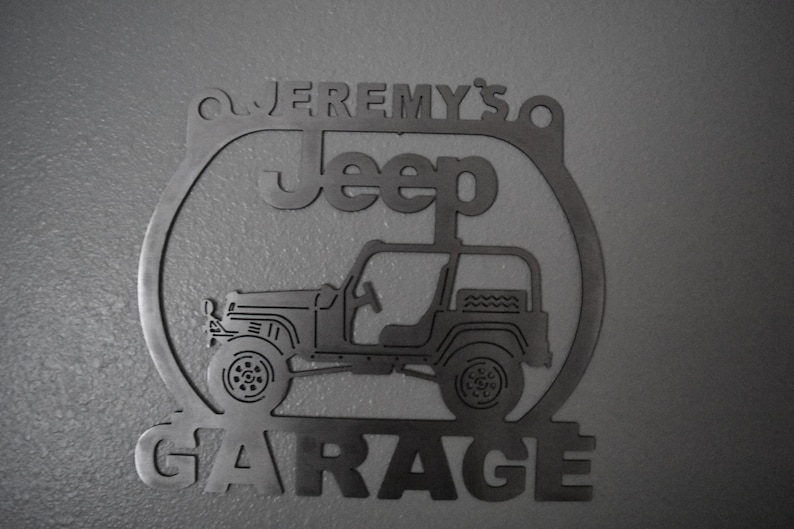 Jeep Wrangler TJ Brushed Steel Metal Garage sign Any Name On Top