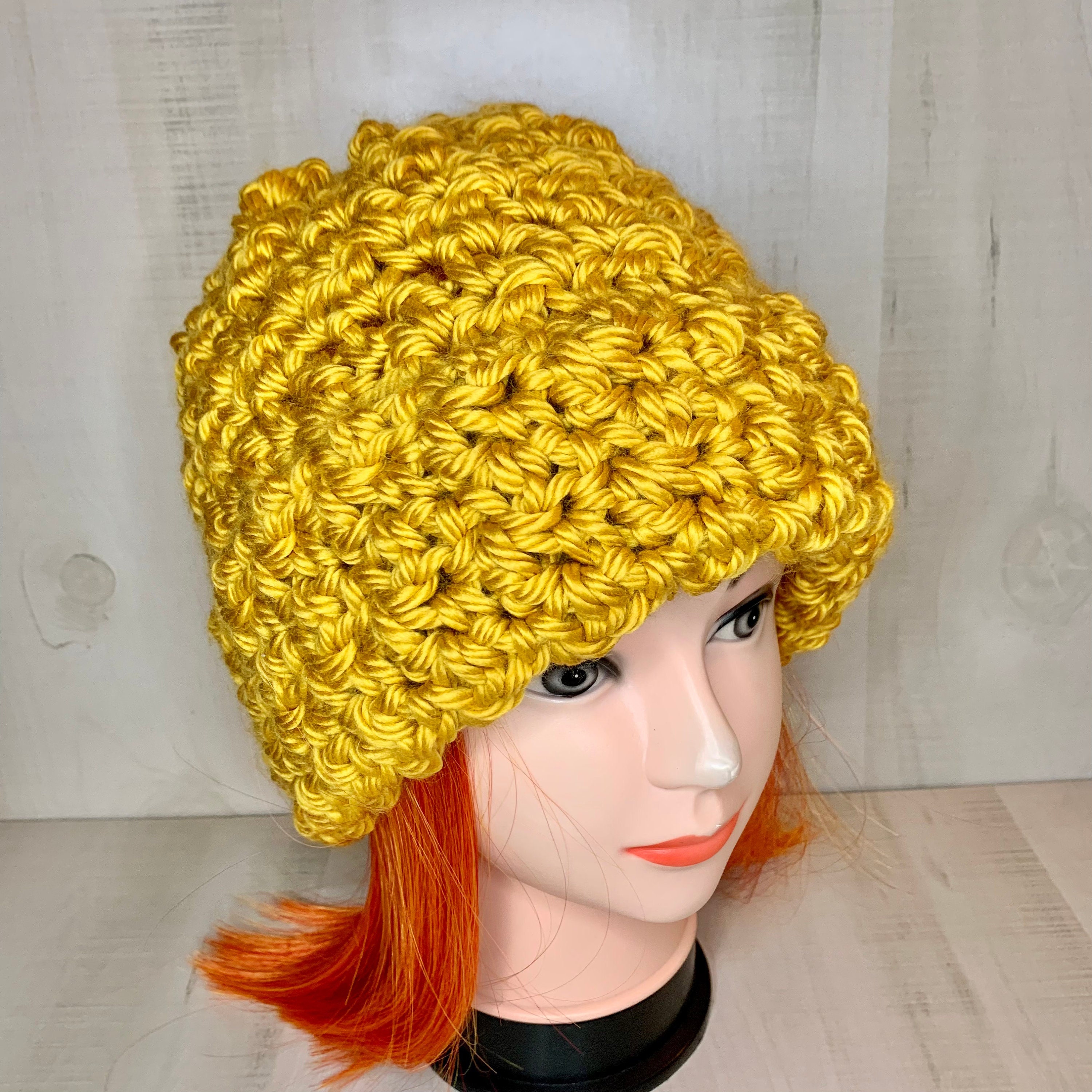 Mariposa’s Handmade Beanie Crochet Boho Adult Winter Beanie Hat Mustard Yellow Yellow Sunflower Crochet Beanie in Extra Fine Merino  main image 4