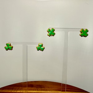 Handmade Shamrock Stud Earrings: Gold Trim, St Patrick&#39;s Day Jewelry