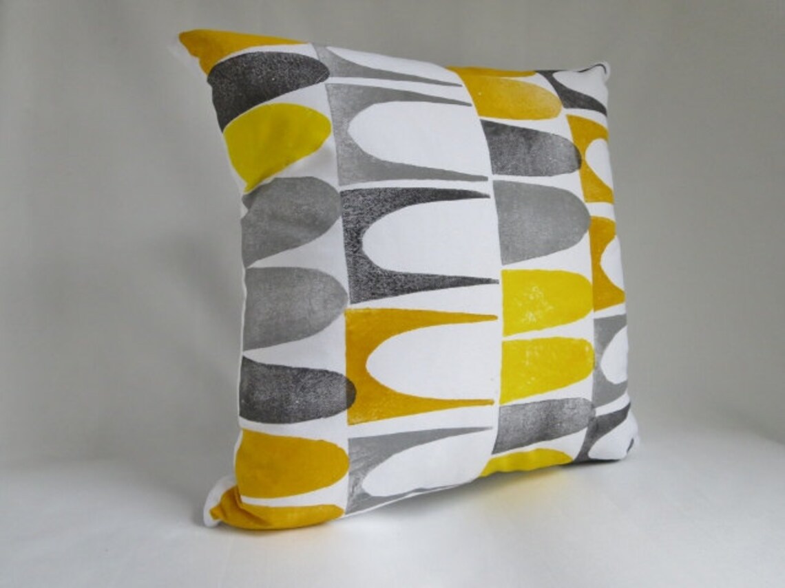 Mid Century Modern Style Throw Pillow Cover Gray Yellow Etsy
