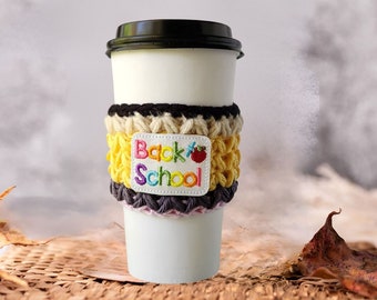 Back to School Pencil Crocheted Cup Cozy, Reusable Coffee Sleeve, Cup Sleeve, Crochet Cup Sleeve, Coffee Cup Cozy, Teacher Gift