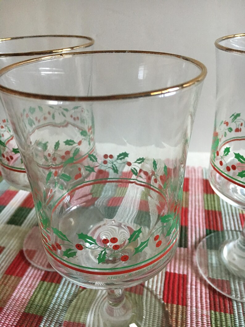 Vintage Arbys Holiday Glasses 4 Pedestal Goblets Festive Etsy