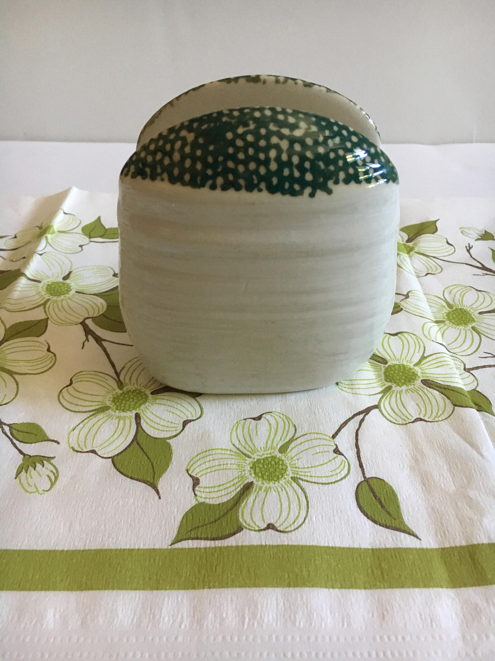 Vintage Ceramic Napkin Holder Splatterware Green W Red Etsy